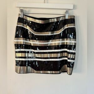 Express mini skirt black gold and silver sequence NWT small